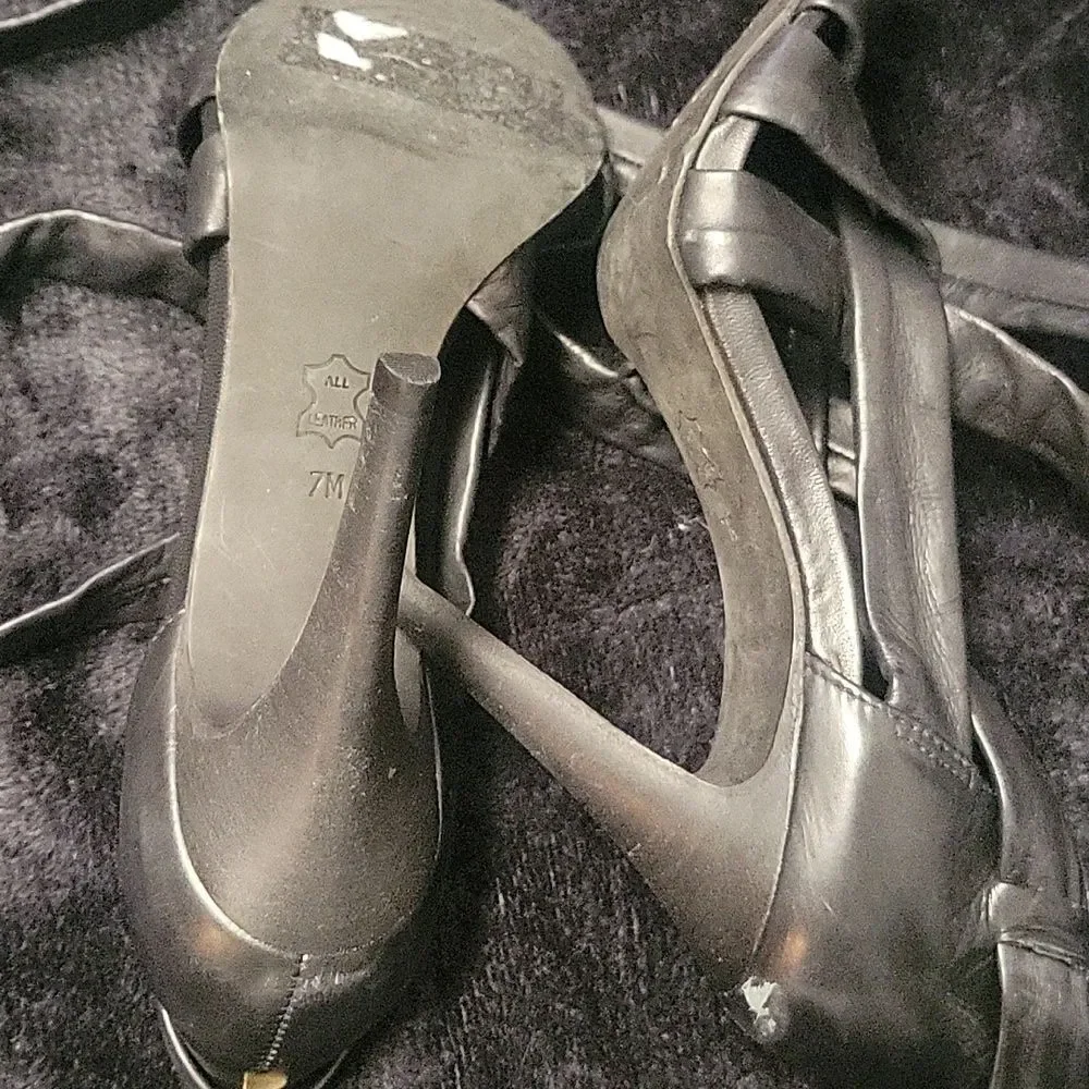 Tory Burch Ankle Tie-Up Heels. Size 7 Black Women's Strappy Sandals